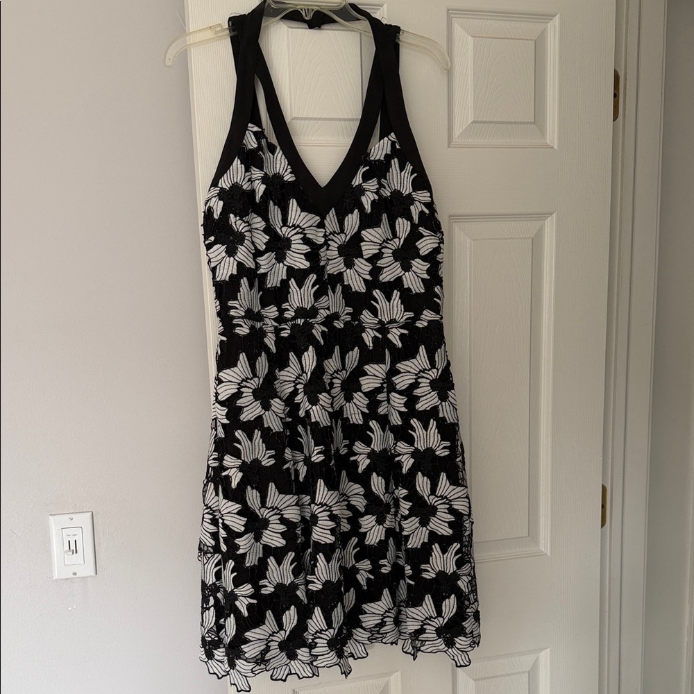 RACHEL Rachel Roy Black and White Floral Halter Mini Dress